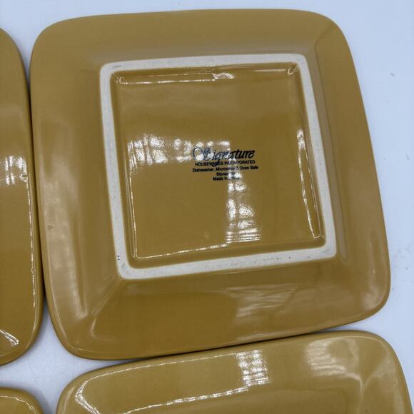 Signature Housewares Stoneware Salad Plates Set 4 Square Embossed 6"‎ Wheat Gold - Picture 13 of 13
